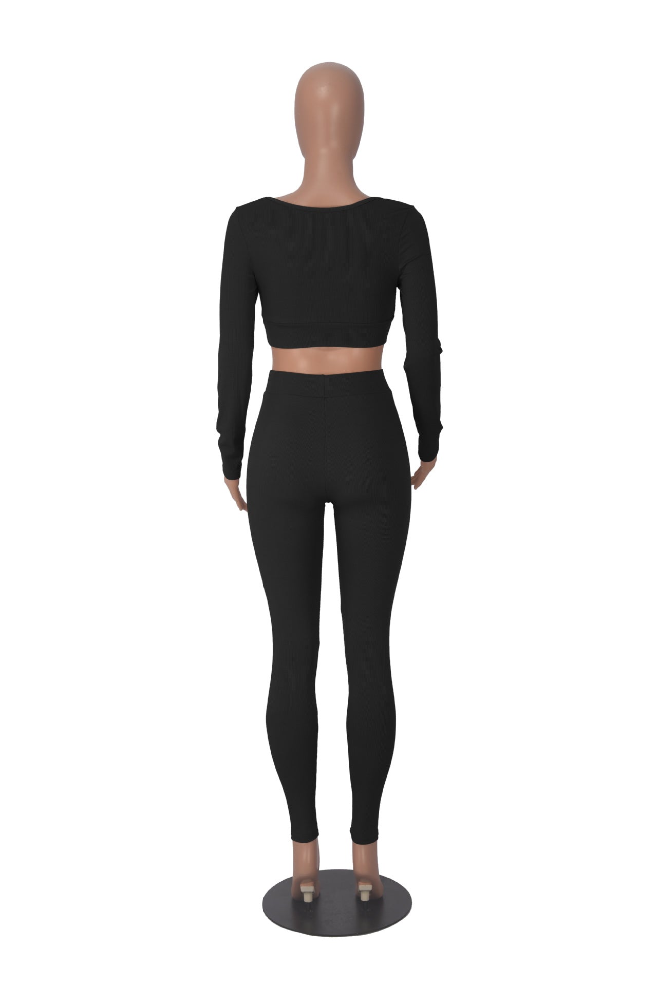 Women Winter Solid Long Sleeve Square Neck Top and Pant Two-piece Set 17