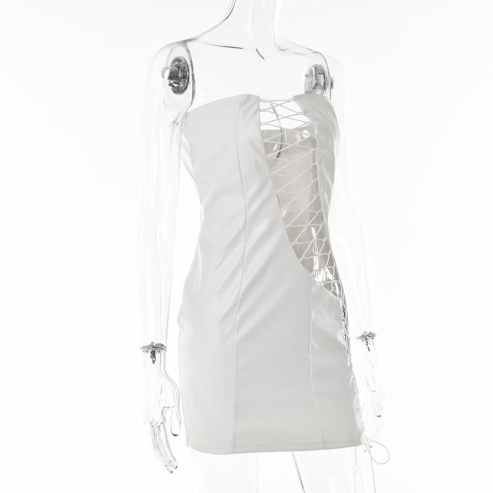 Women's Winter Sexy Strapless Lace-Up Slim Waist Bodycon Women's Dress 16