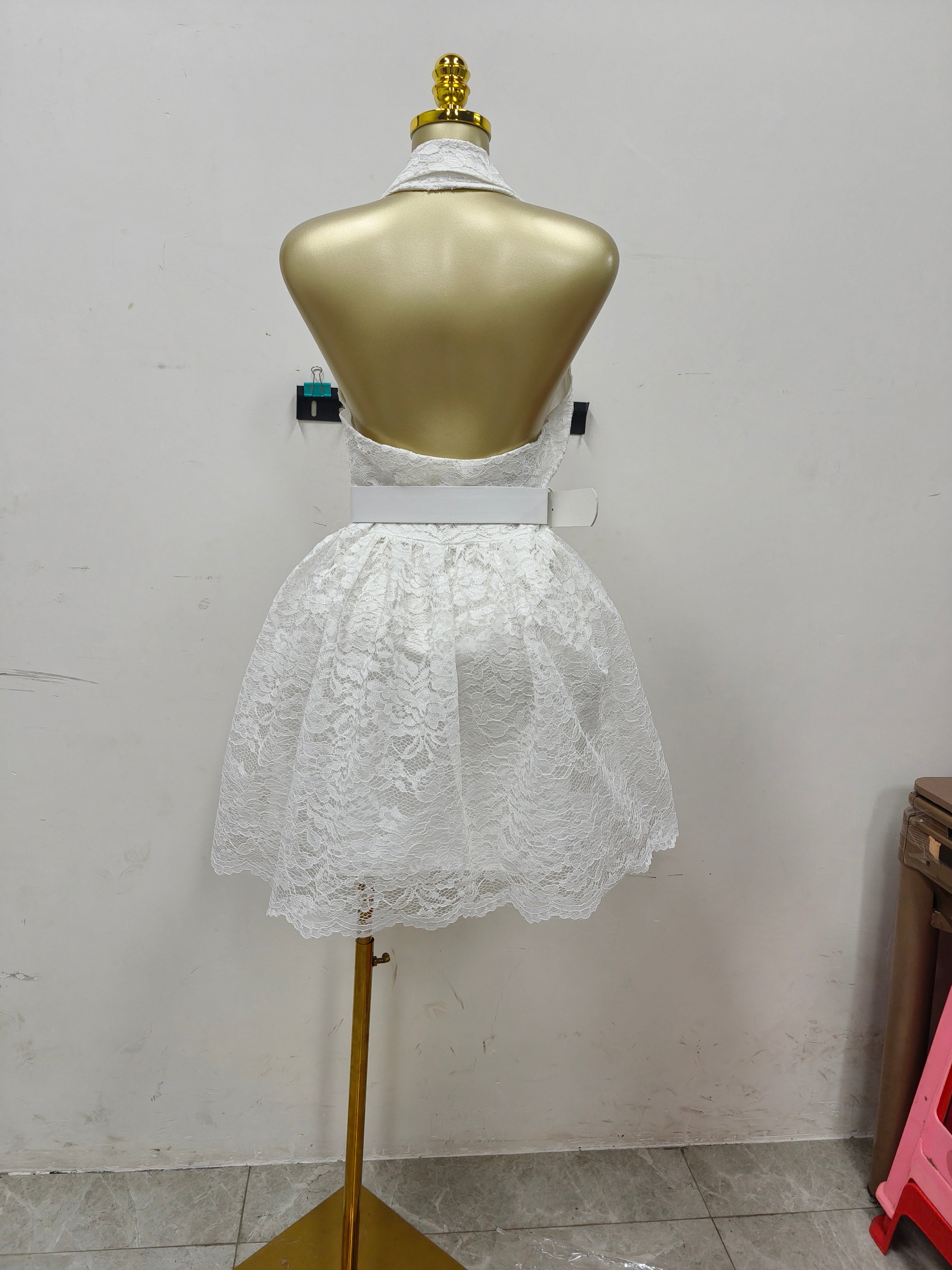 Women's Autumn Solid Color Sleeveless V-Neck Halter Neck Low Back A-line Chic Dress 7