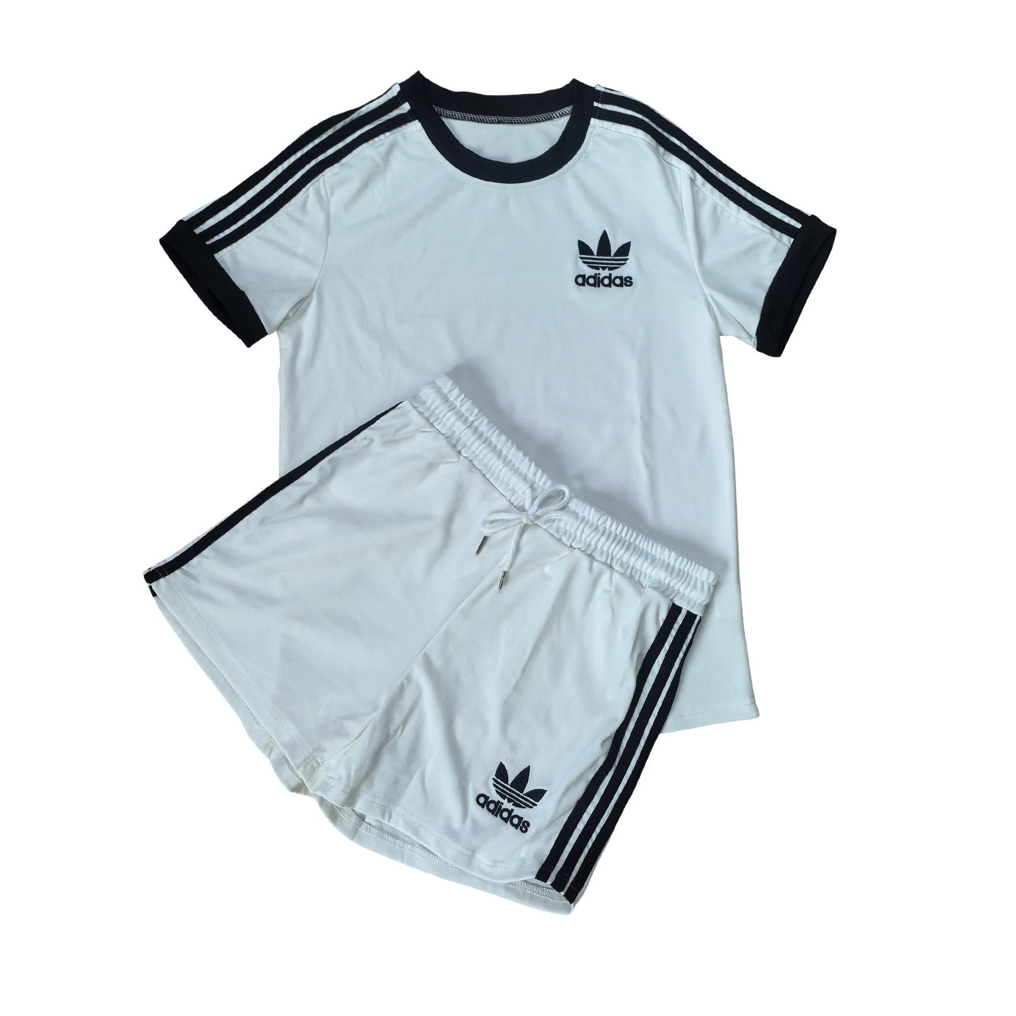 Women casual summer pocket embroidery sports striped short-sleeved top and shorts two-piece set 11