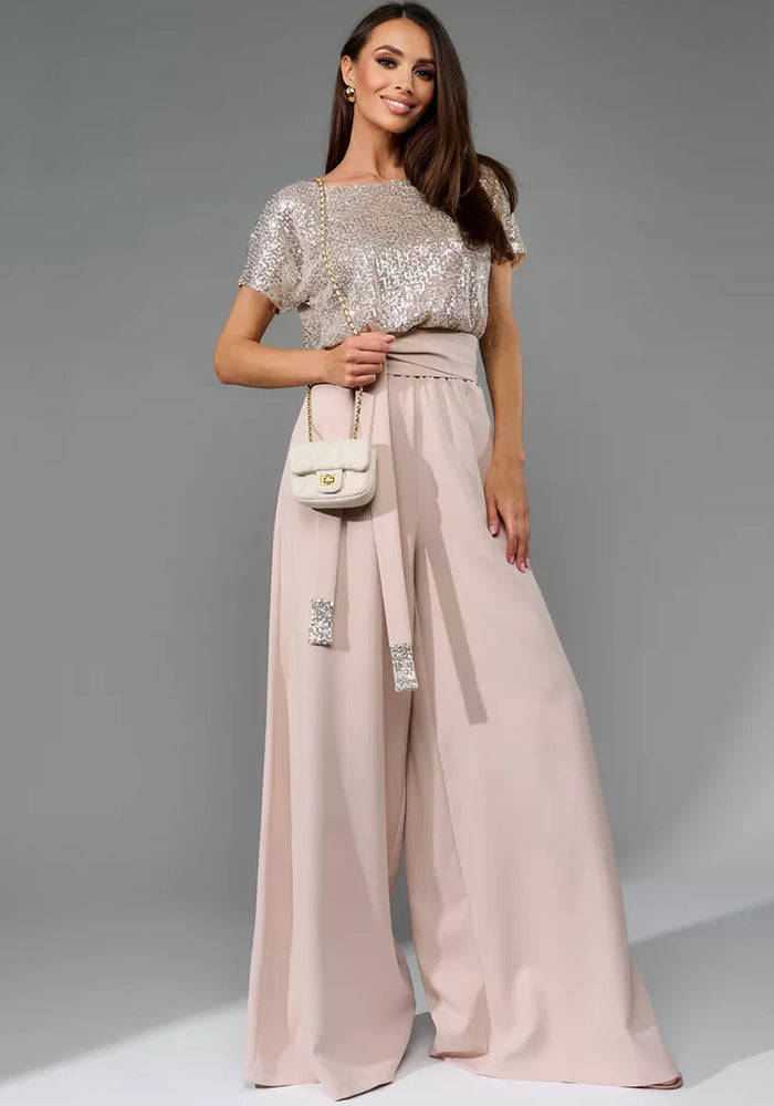 Spring One-Piece Sequin Fashion Short-Sleeved Casual Jumpsuit