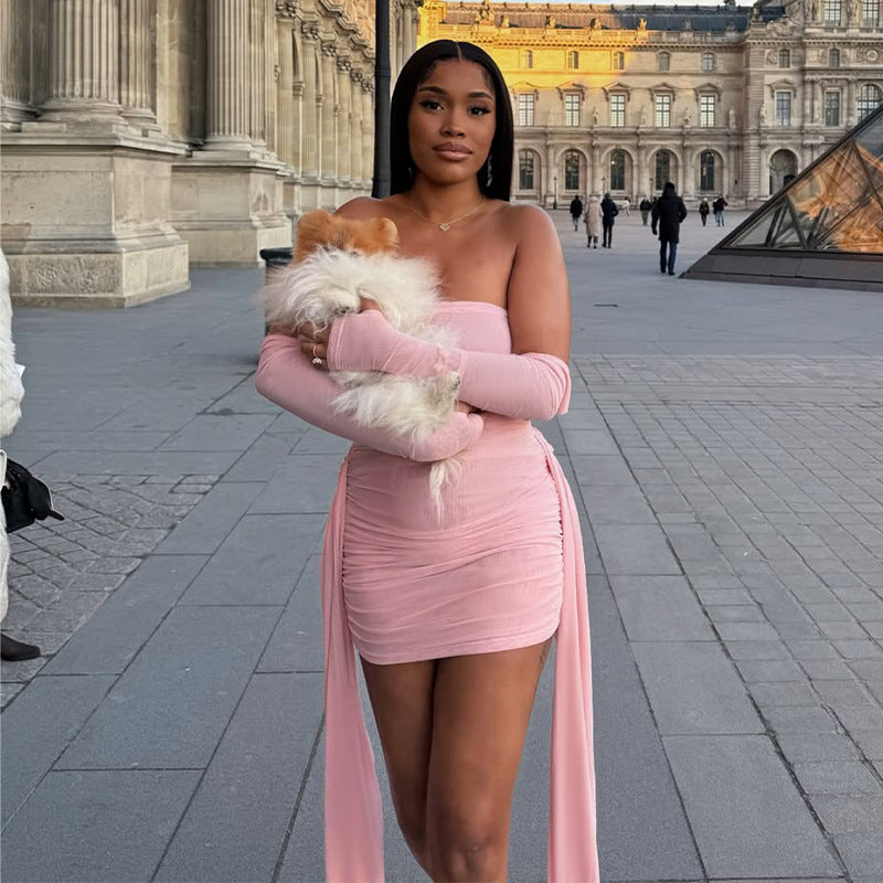 Spring sexy Ribbon Strapless Bodycon Dress 6