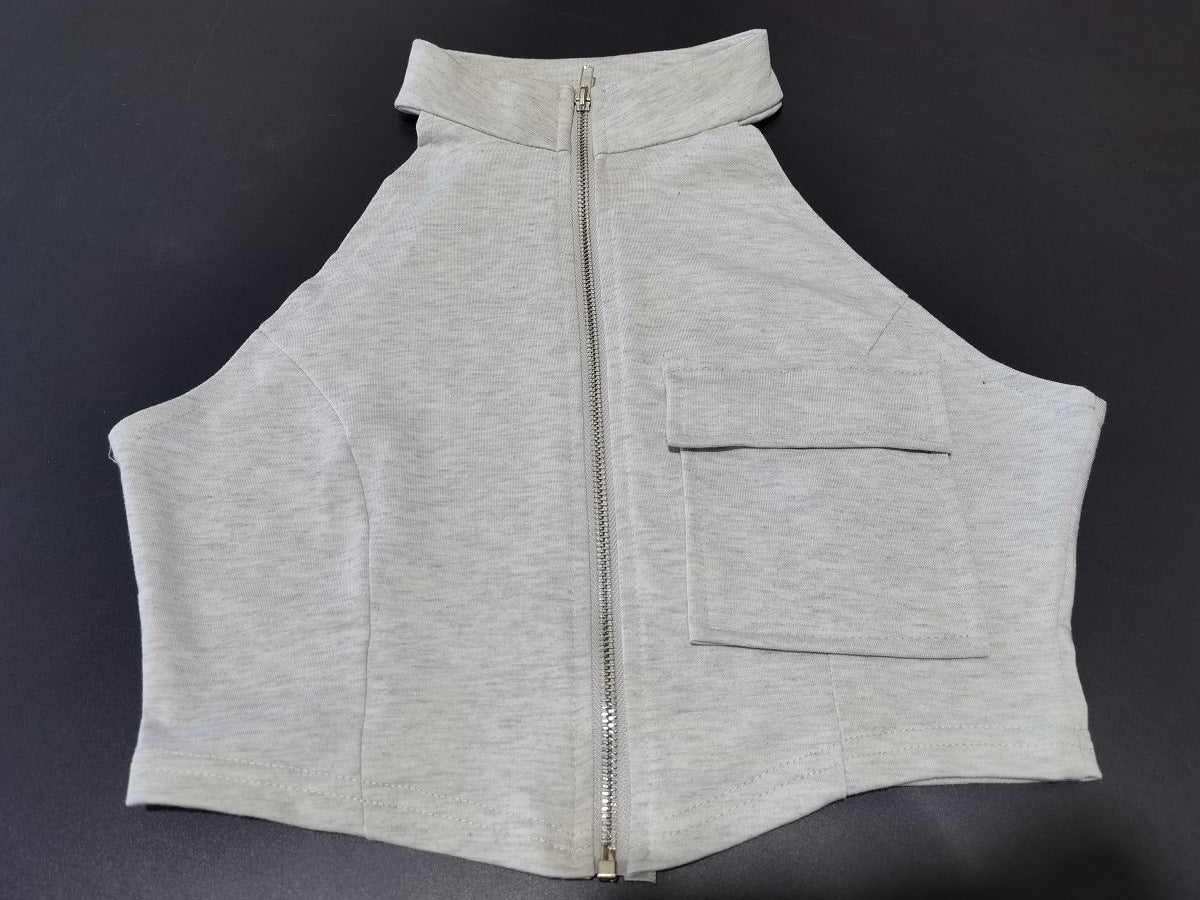 Women's Casual Sports Tight Fitting Zipper Top Butt Lift Pants Two Piece Set 14