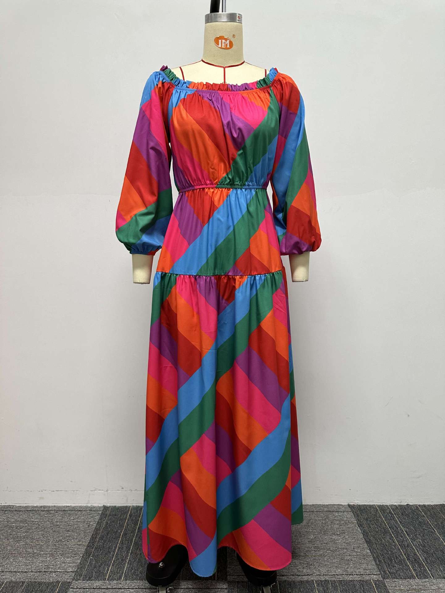 Women Sexy Print Off Shoulder Long Sleeve Dress 11