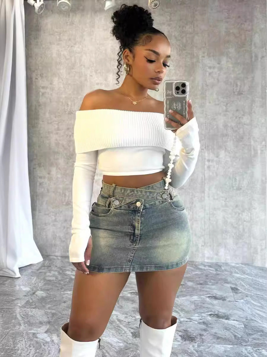 Women Bodycon Elastic Denim Mini Skirt 5