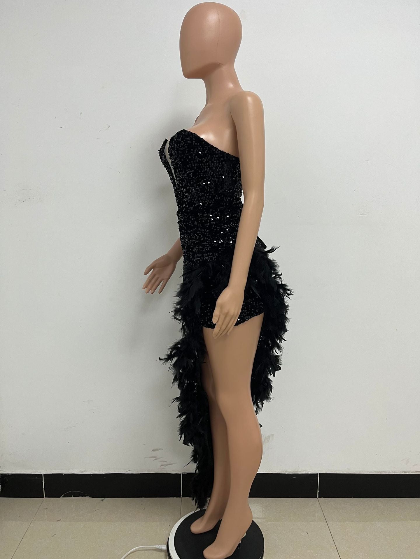 Women Sexy Off Shoulder Backless Sequin Feather Dress 52