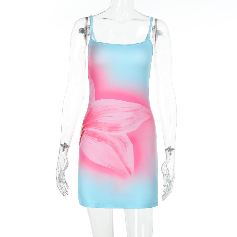 Women Summer Printed Square Neck Strap Bodycon Dress 6