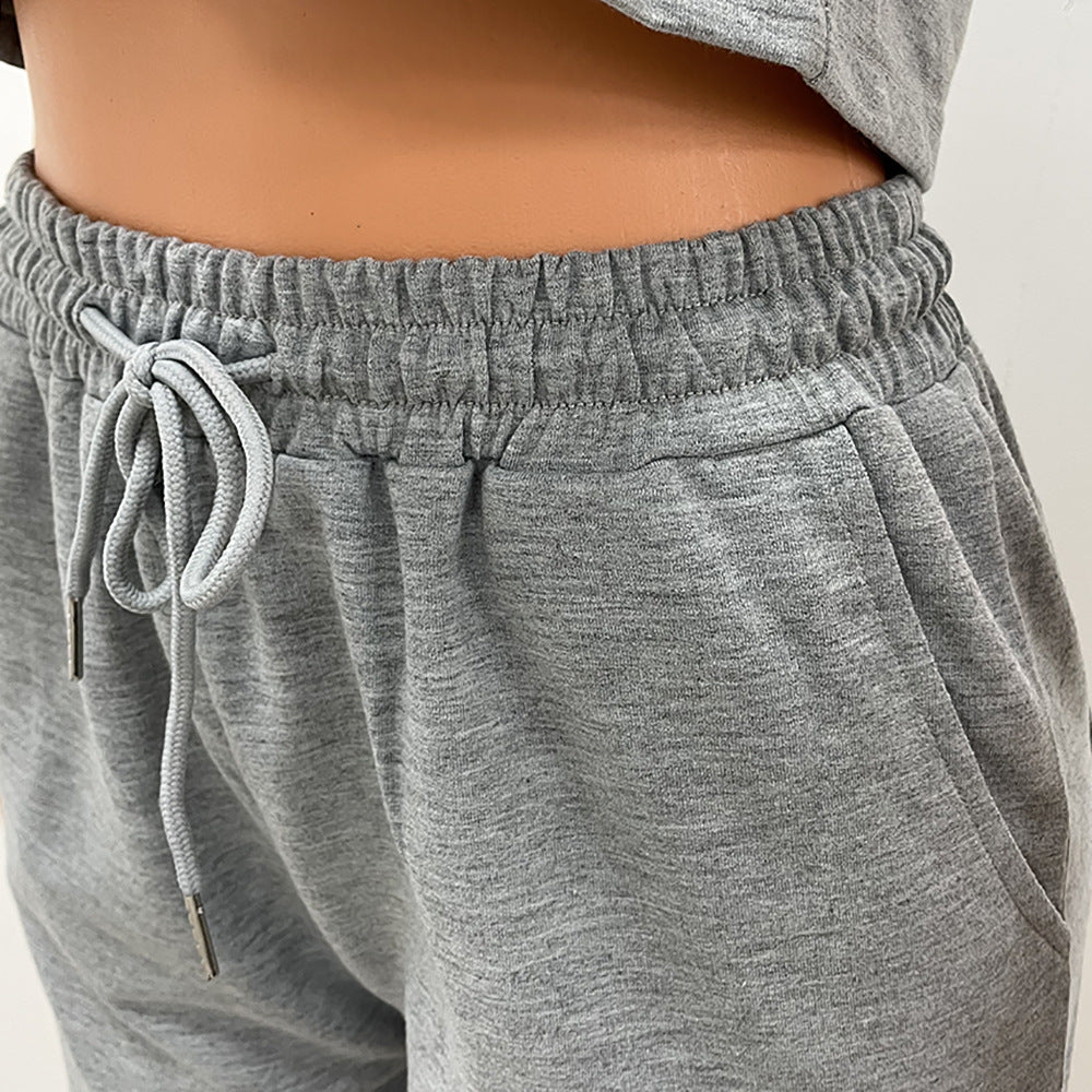 Women sports Casual Solid Crop Top and Shorts two-piece set 18