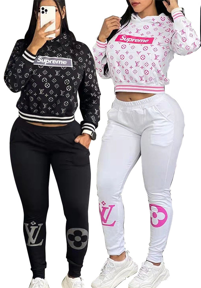 Women's Casual Fashion Ribbed Pocket Hoodies Two-Piece Pants Set