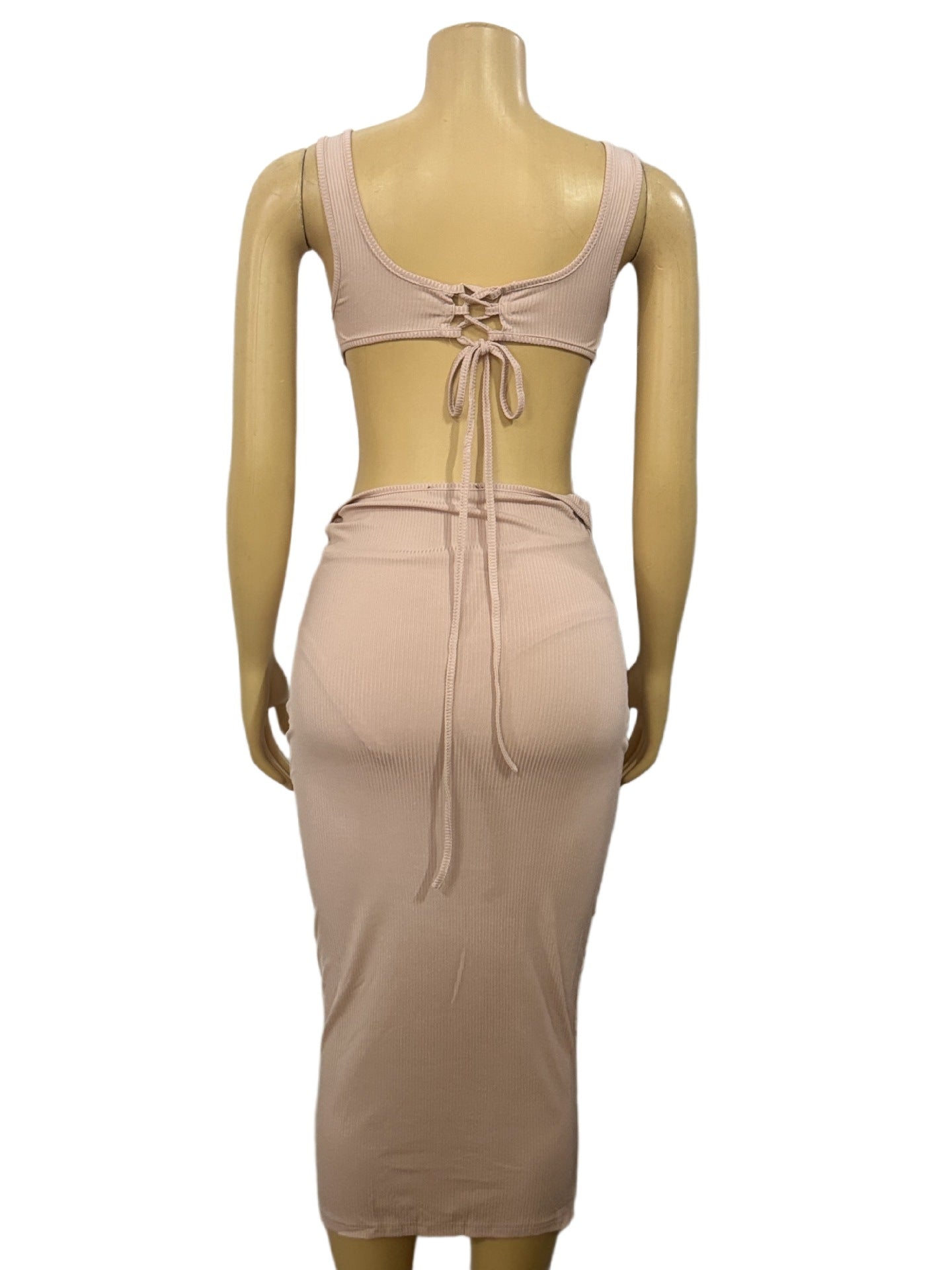 Women Hollow Lace Bodysuit and Sexy Button Slit Bodycon Skrit Two Piece 5