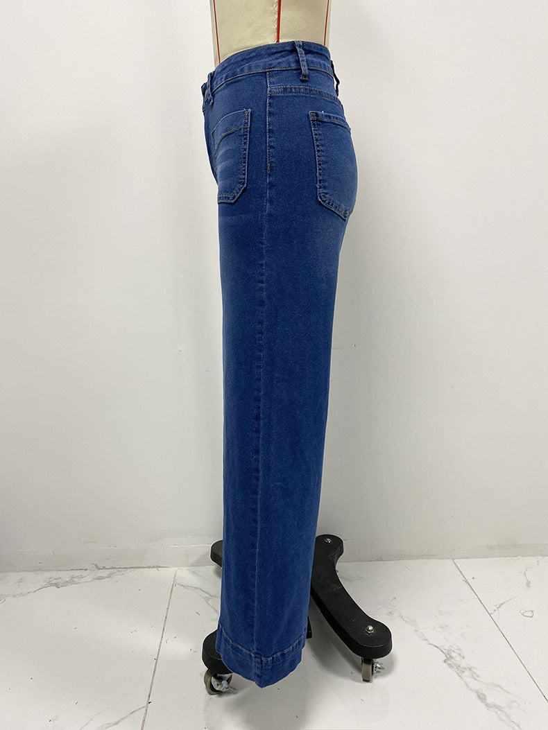 Women's spring wide leg straight high waist denim pants 13