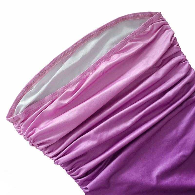 Women Summer Sexy Strapless Gradient Maxi Dress 19
