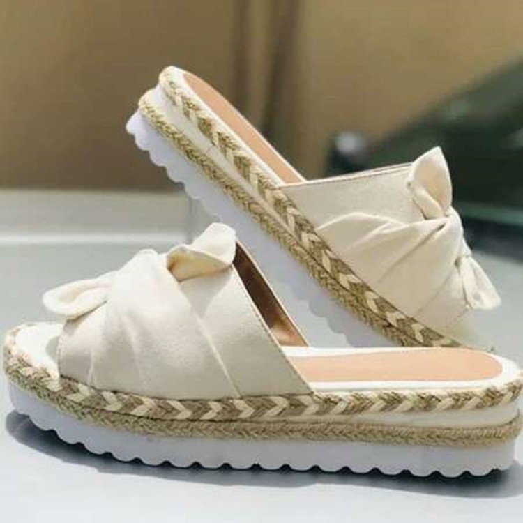 Bow Tie Beach Sandals Platform Wedge Hemp Rope Plus Size Women's Shoes