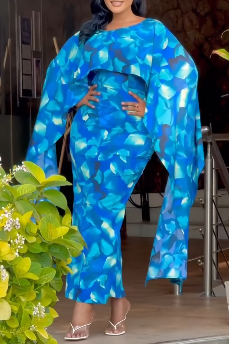 Women printed round neck split bodycon dress 4