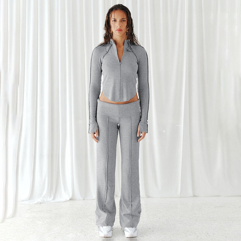 Women Sports Casual Zipper Cardigan Jacket and Pants Two Piece Set 3