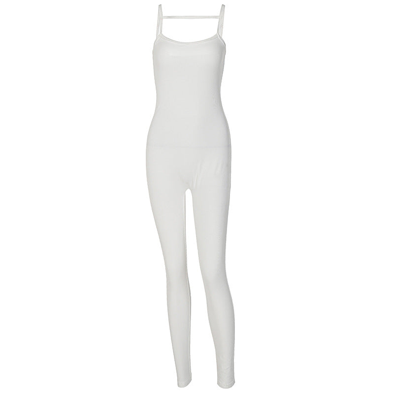 Women Summer Casual Solid Slim Straps Jumpsuit 6