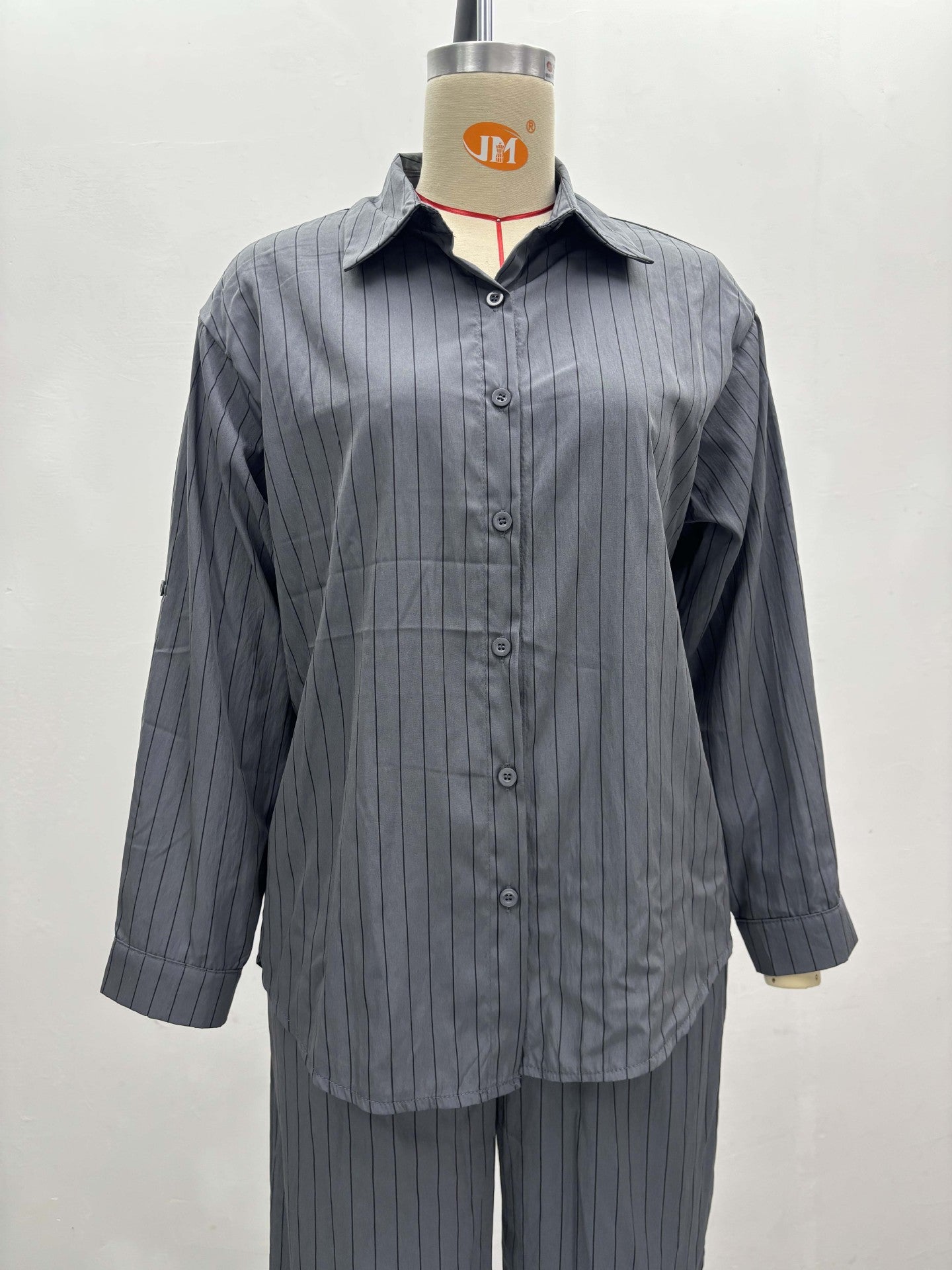 Africa Casual Women's Long Sleeve Striped Shirt High Waist Pants Trendy Fashion Two-Piece Set 11