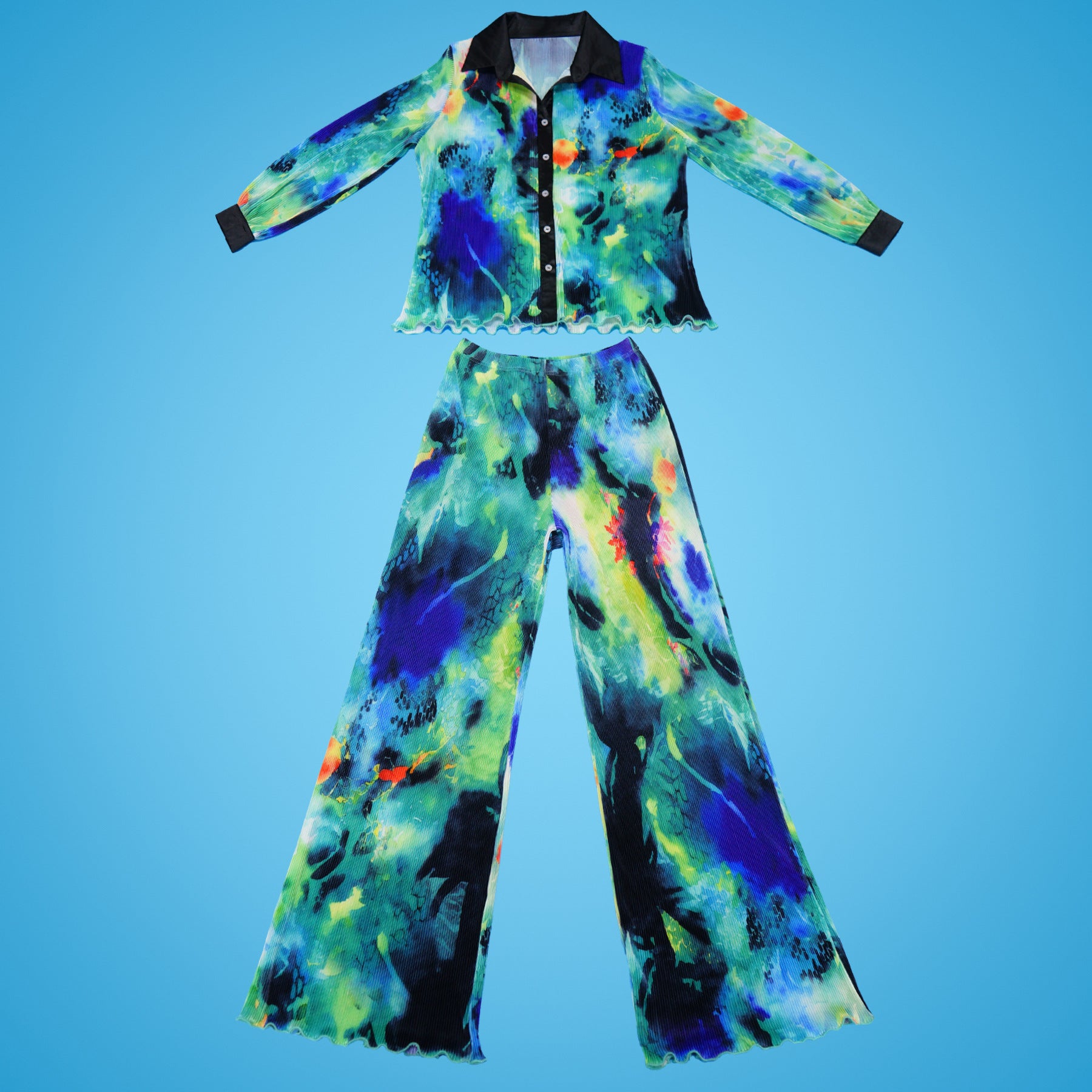 Women Fall Printed Long Sleeve Top and Wide Leg Pants Two-piece Set 4