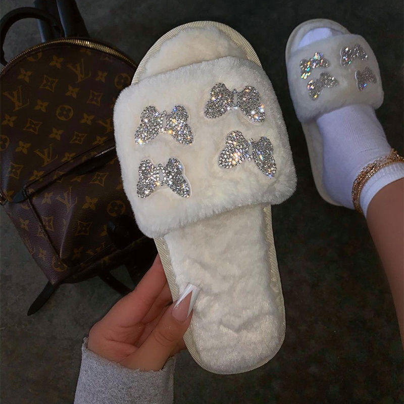 Women flat warm fur slides 14