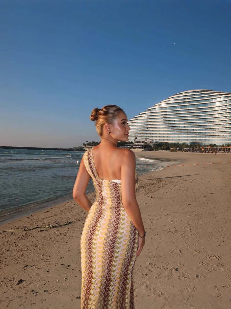 Women Lace Slash Shoulder Beach Holidays Dress 5