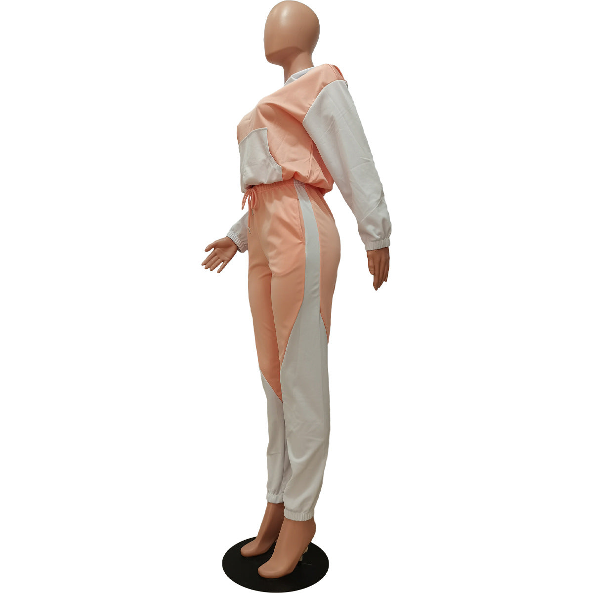 Women'S Patchwork Contrasting Hoodie Sport Casual Two Piece Pants Set 14