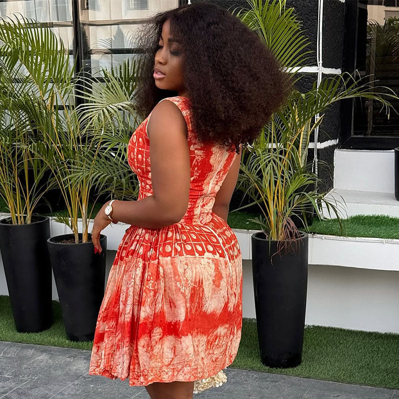 spring Summer African women's fashion Chic Elegant sleeveless pleated dress 4