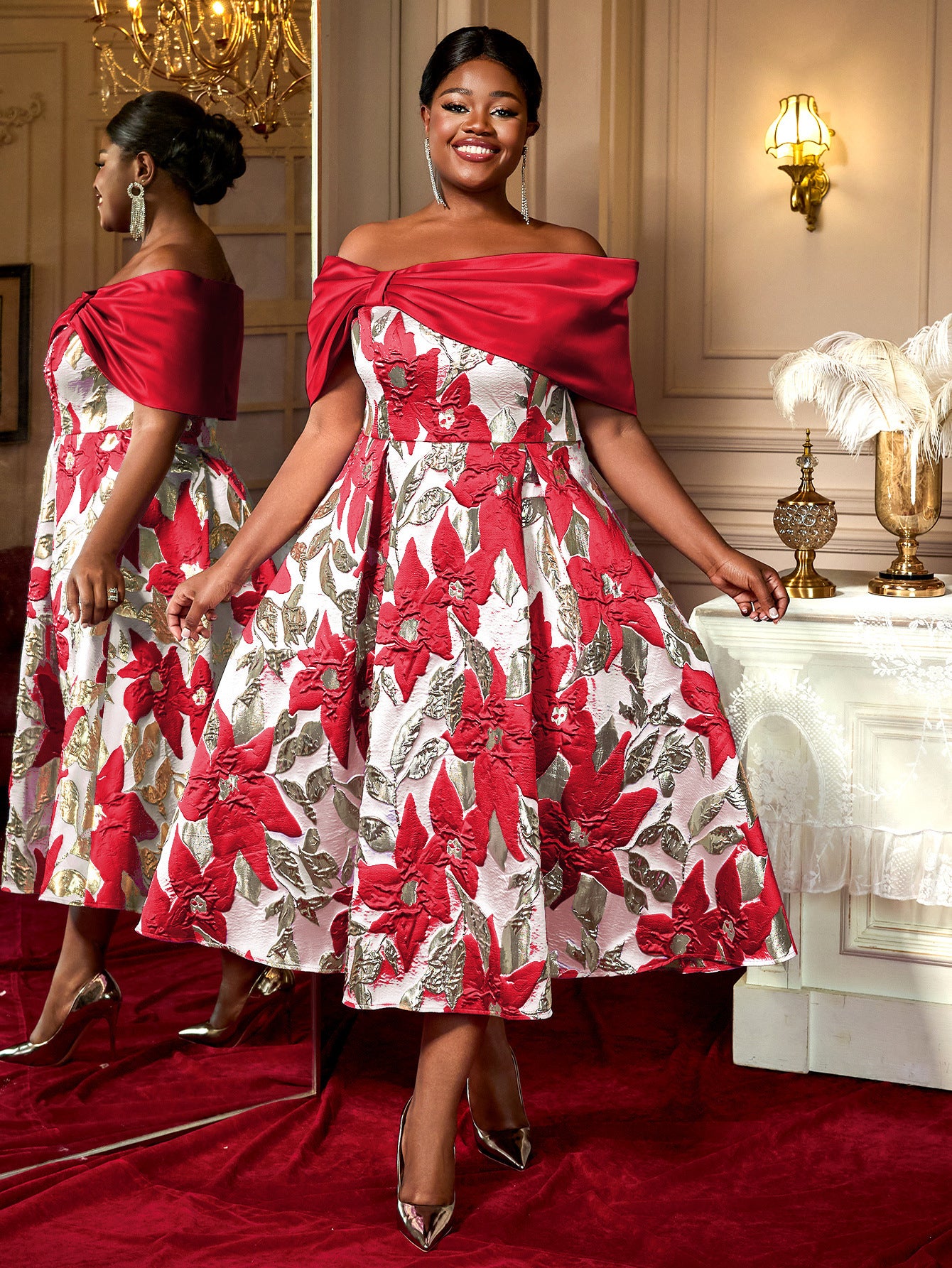 Women Sexy Off Shoulder Jacquard Elegant Formal Party Dresses 17