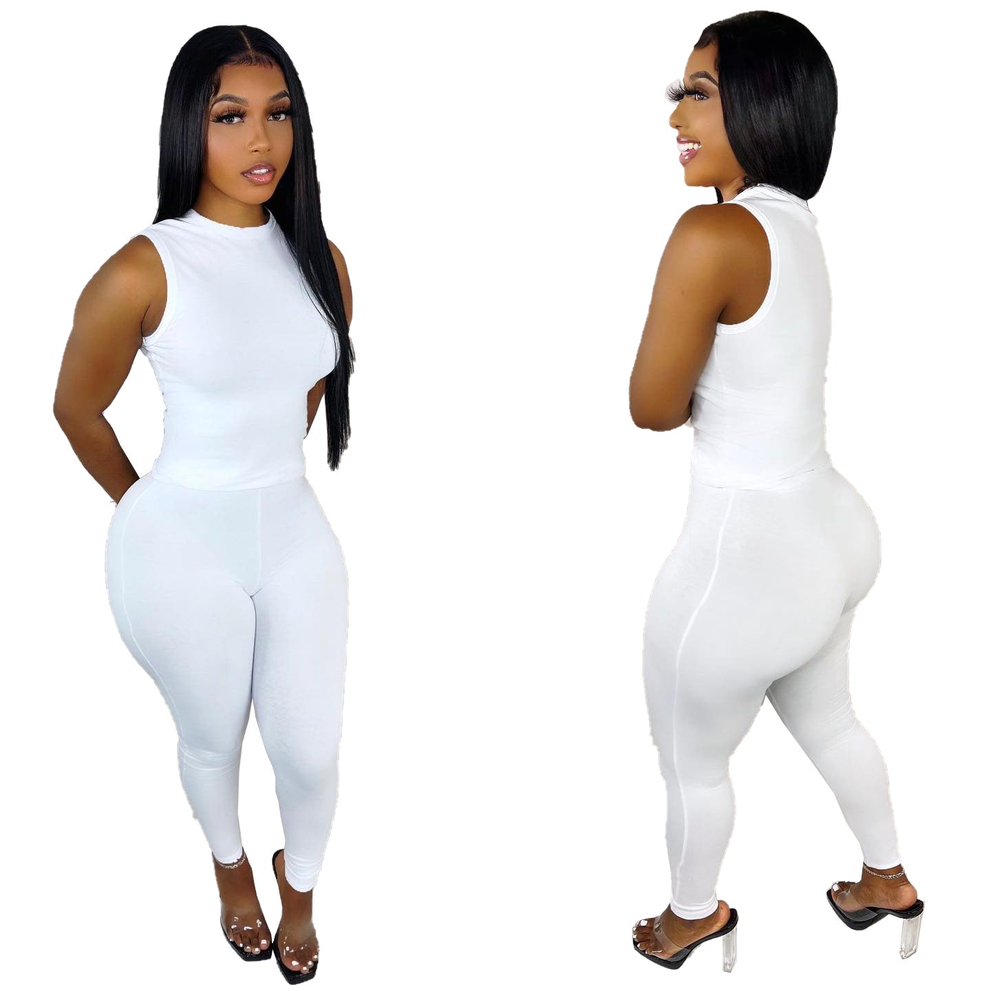 Women's autumn and winter women's solid color multicolor sleeveless two piece pants set