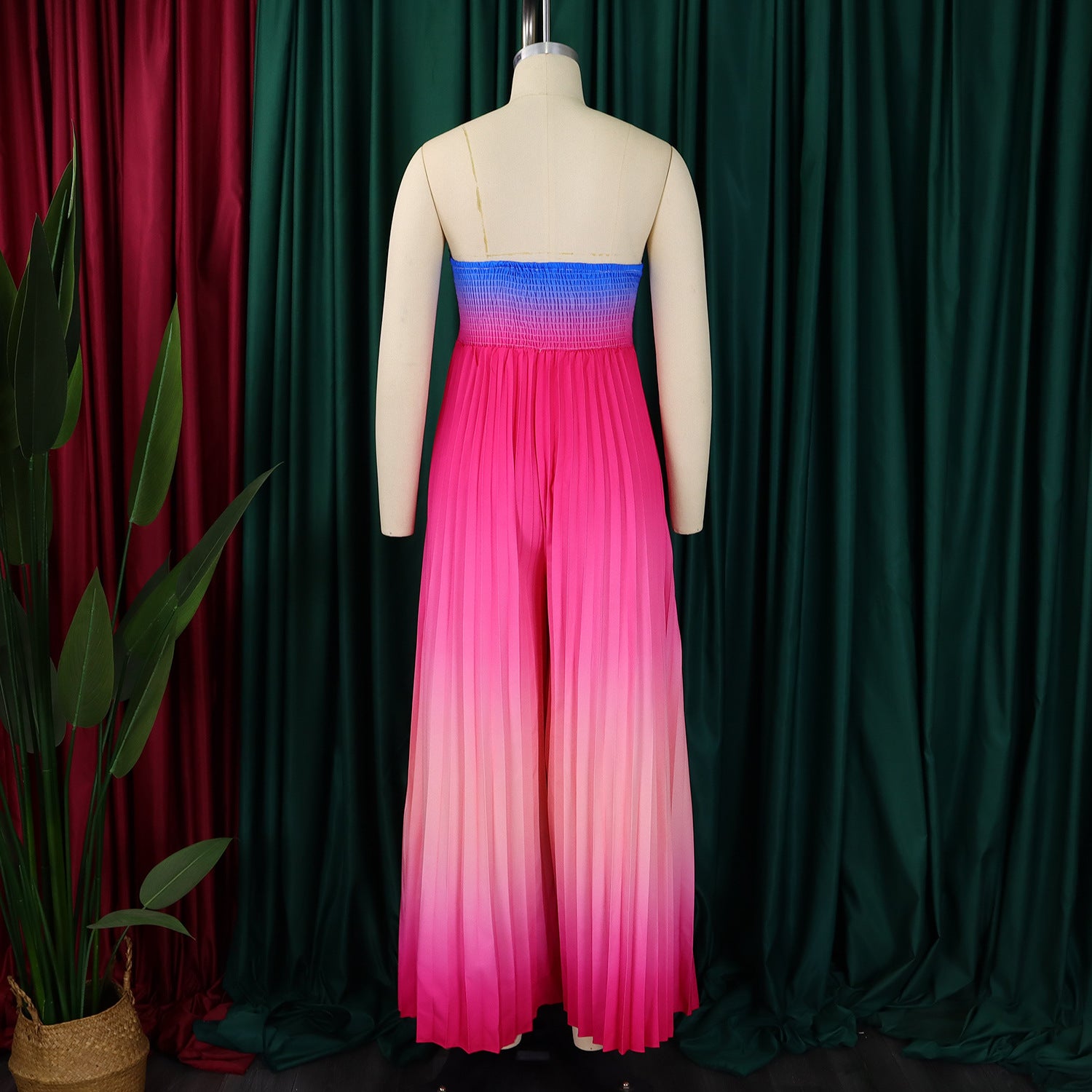 Women's Summer Sexy Strapless Low Back Fashion Gradient Color Wide Leg Jumpsuit 11