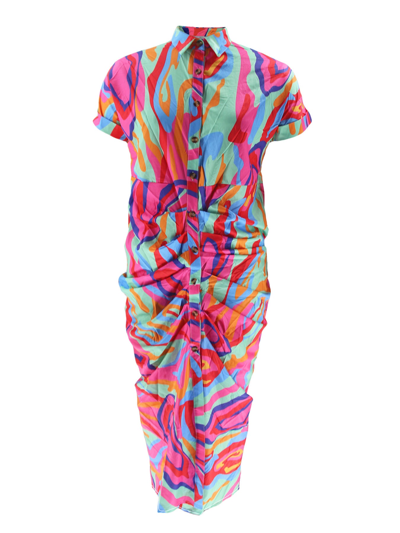 Plus Size Short Sleeve Button Printed Shirt Dress 4