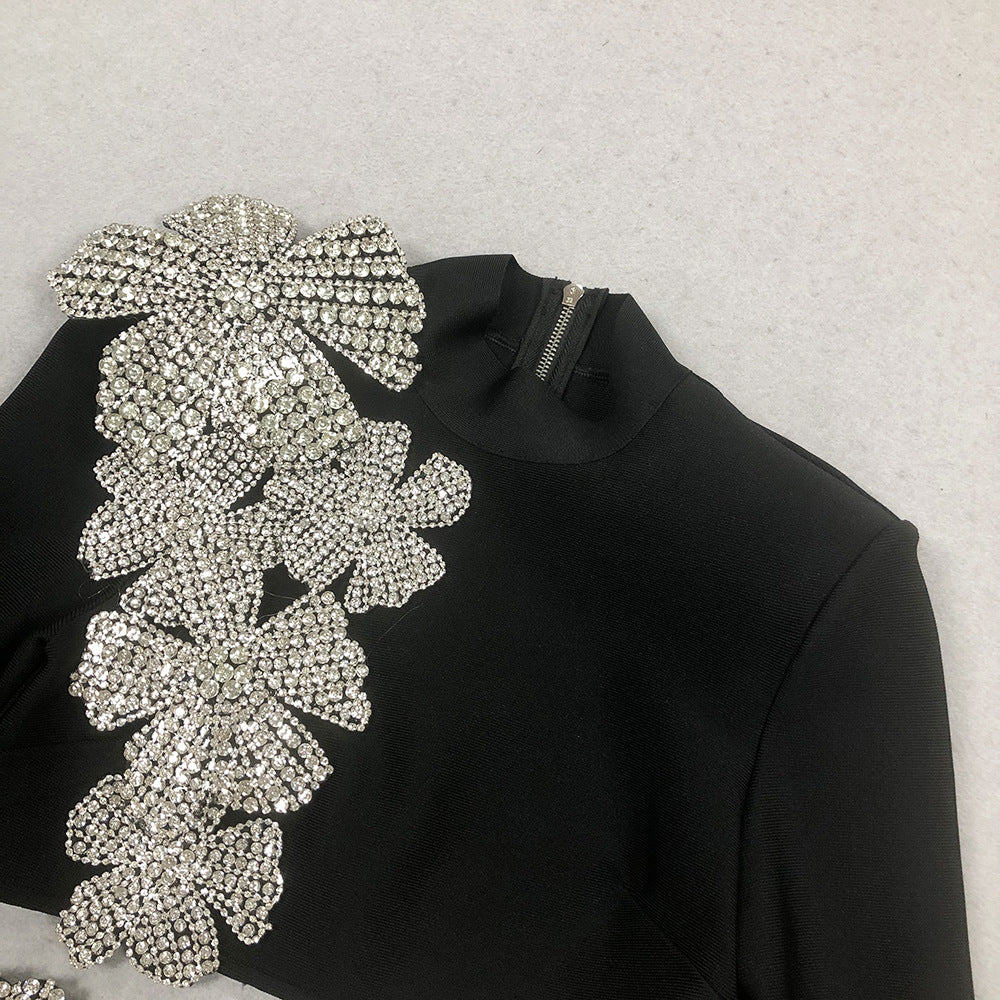 Women Sexy Elegant Beaded Long Sleeve Top and Long SkirtTwo Piece Set 10