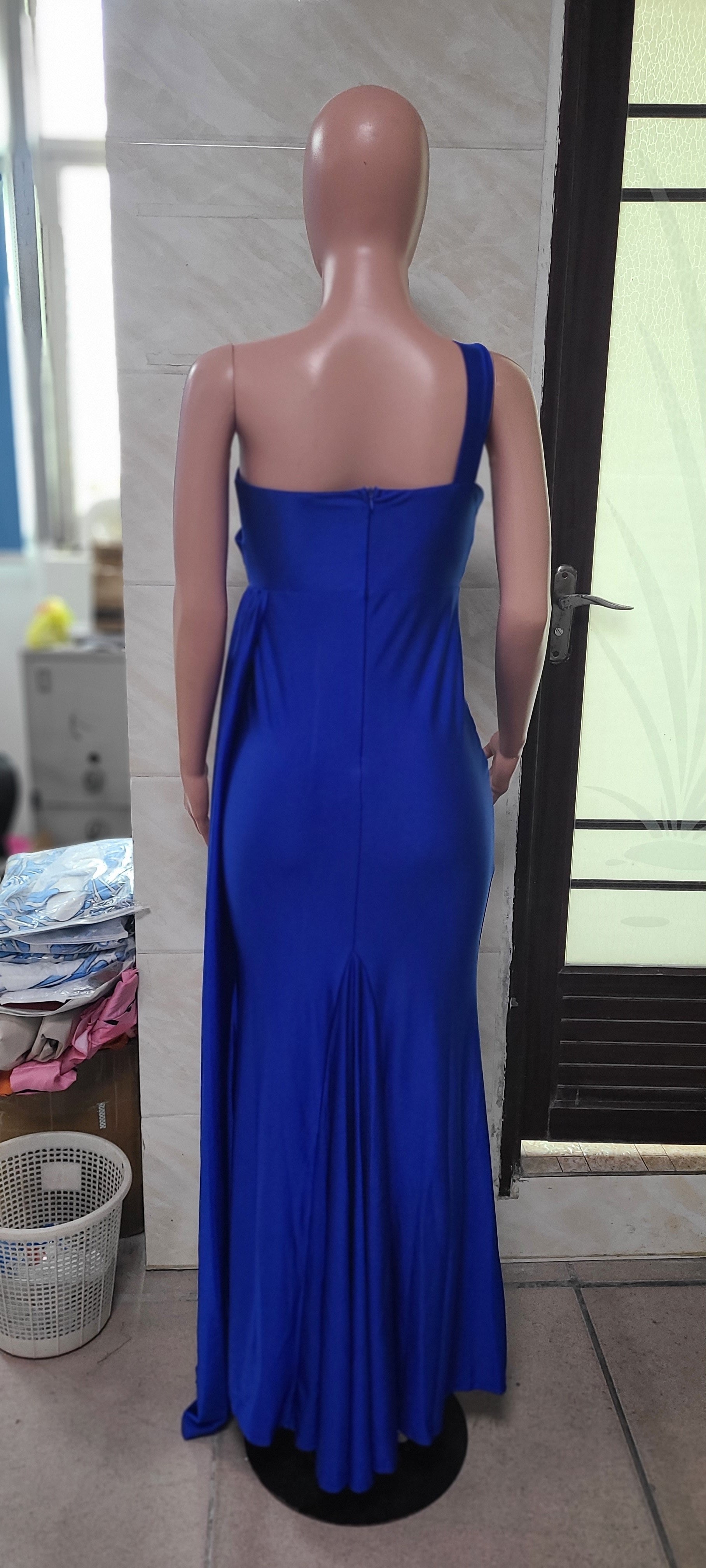 Women's Sleeveless One-Shoulder Sexy High Waist Split Evening Dress 11