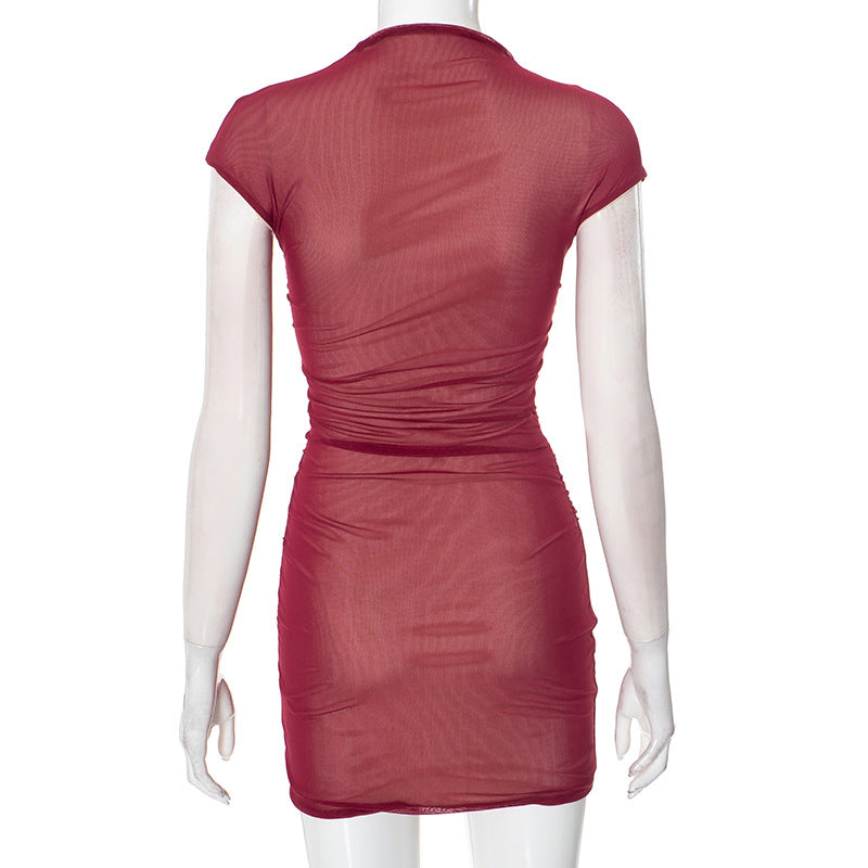 Women Round Neck Sexy See-Through Mesh Bodycon Dress 16