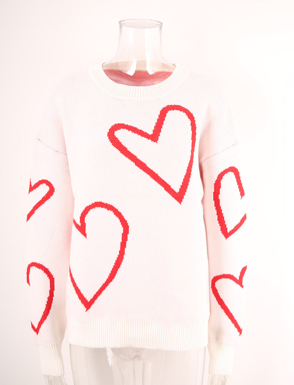 Winter sweater Heart Print Valentine's Day pullover contrast color sweater 9