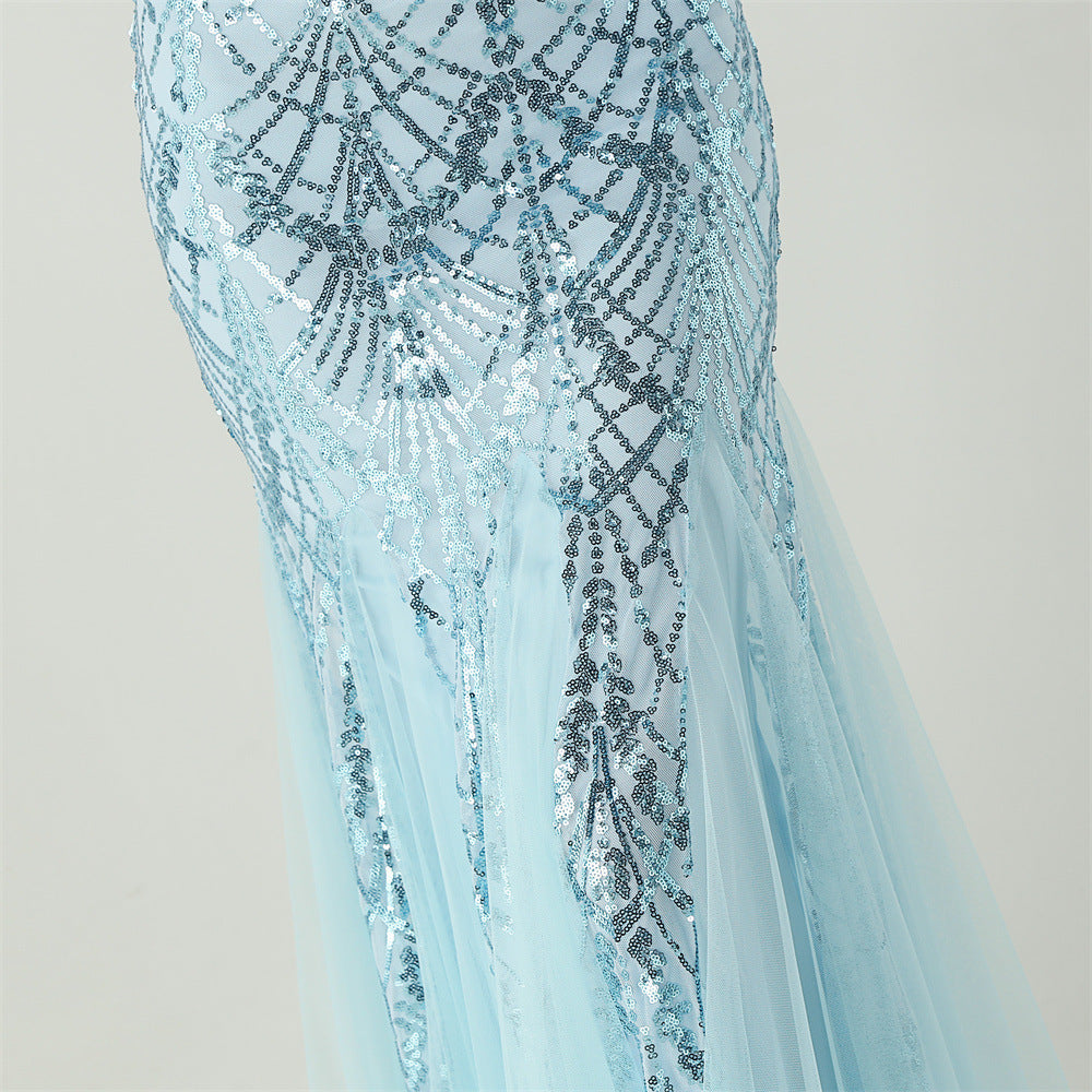 Women Strapless cross Lace-Up sequined tube flower sequined mesh evening dress Formal Party evening dress 81