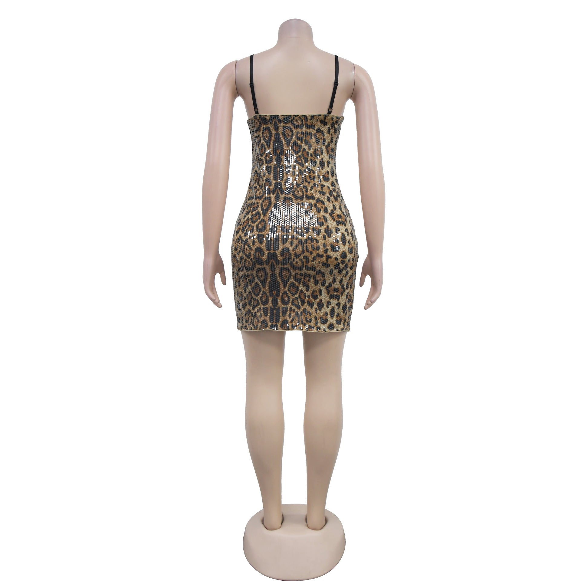 Women Sequined Strap Leopard Dress 9