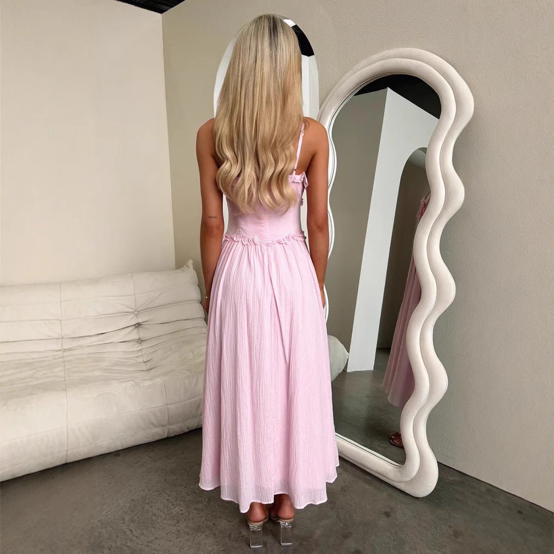 Spring Summer Women Strap Ruffle Casual Loose Holidays Dress 6