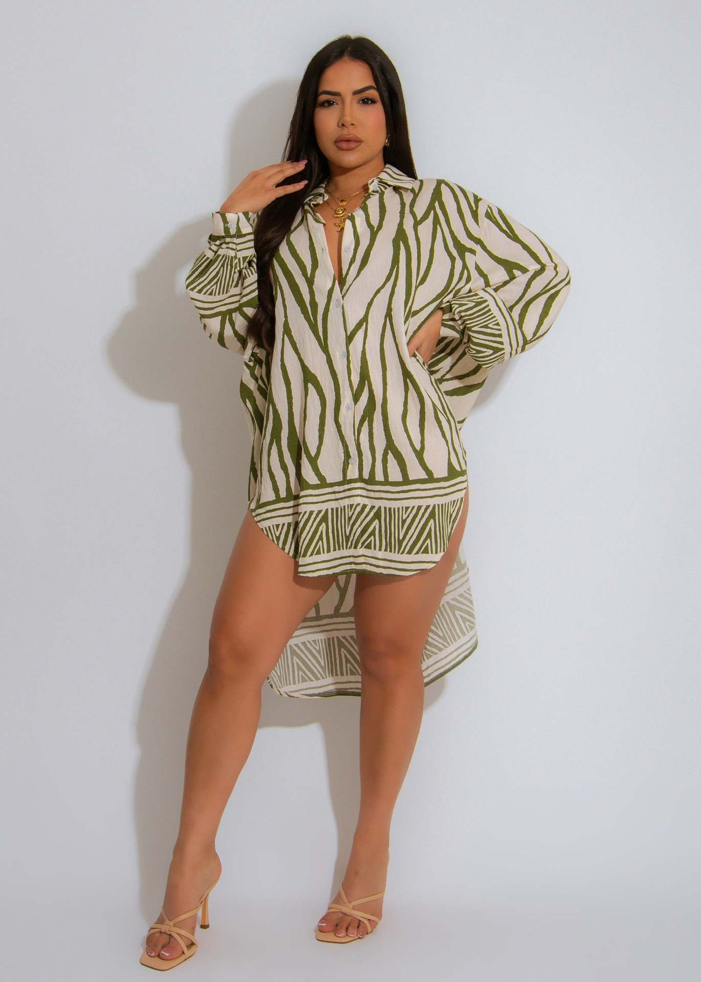 Plus Size Women long-sleeved slit Holidays Casual beach shirt 3
