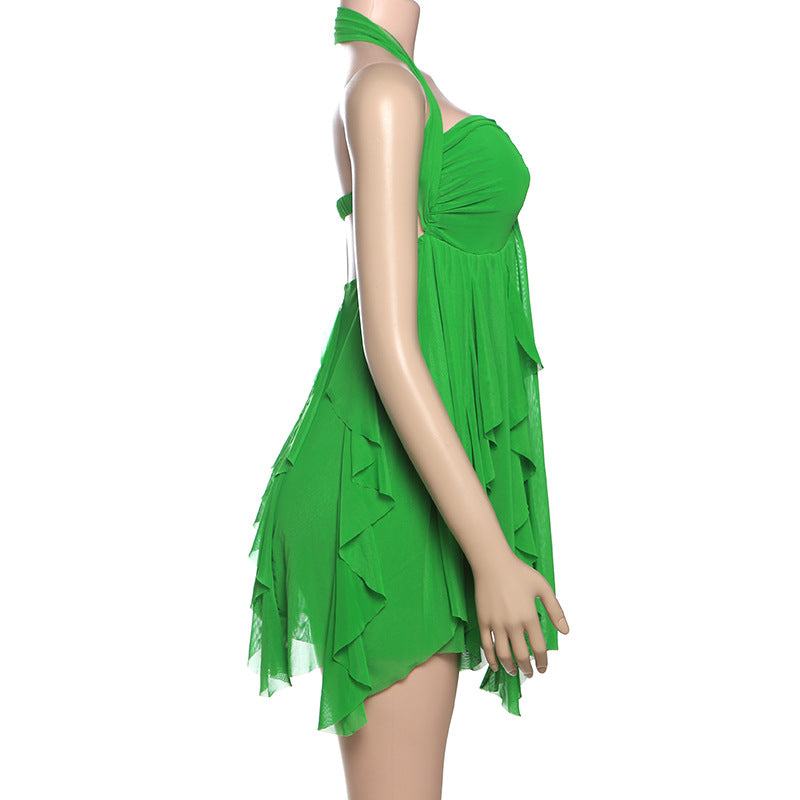 Summer Women's Sexy Halter Neck Low Back Asymmetrical Short Dress 29