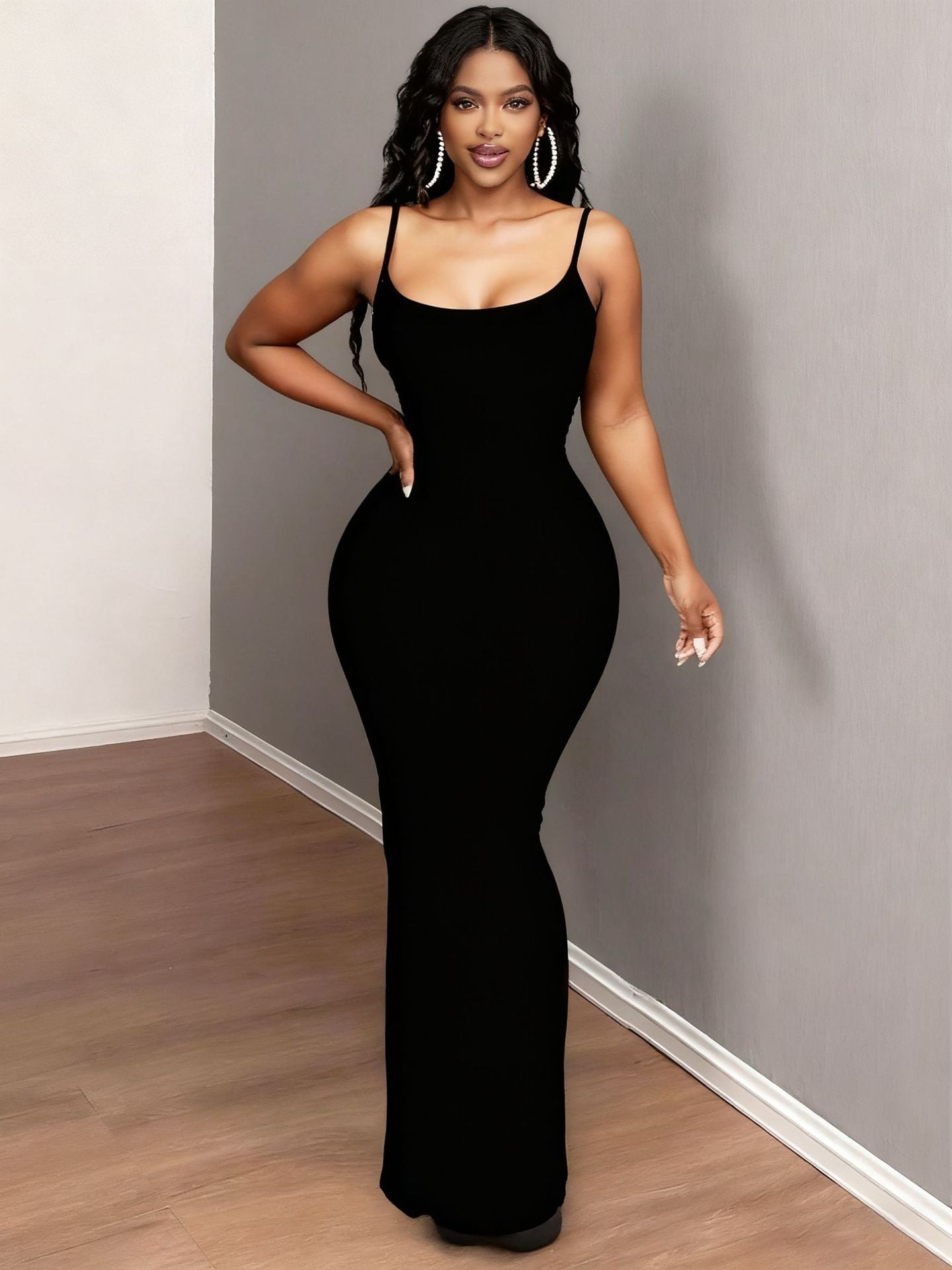 Women's Sexy Sleeveless High Waist Halter Low Back Slim Fit Bodycon Long Dress 6