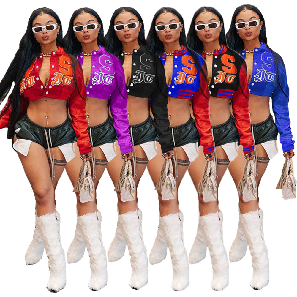 Women's sexy Crop Round Neck loose bomber jacket 15