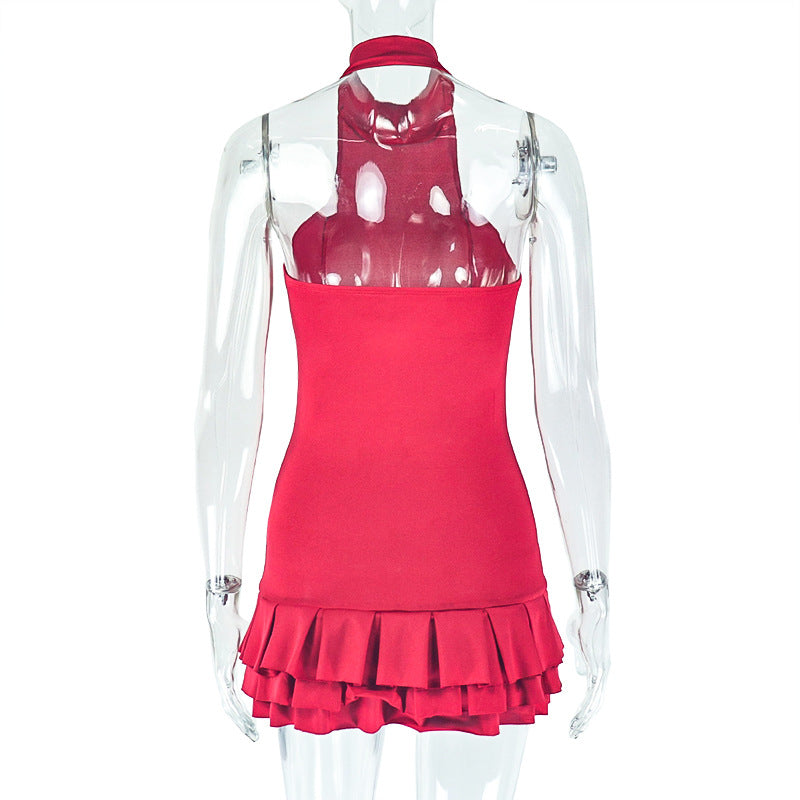 Women's Solid Color Fashion Fluffy Ruffled Cascading Stand Collar Sleeveless Short Dress 5