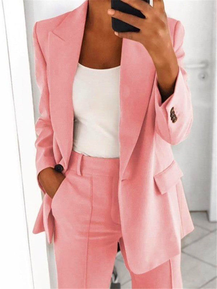 Fashionable Casual Solid Color Blazer Trousers Career Two Piece Suit 16