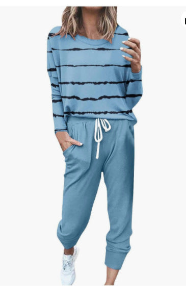 Women Loose Solid Long Sleeve Top and Pant Casual Two-piece Set 15