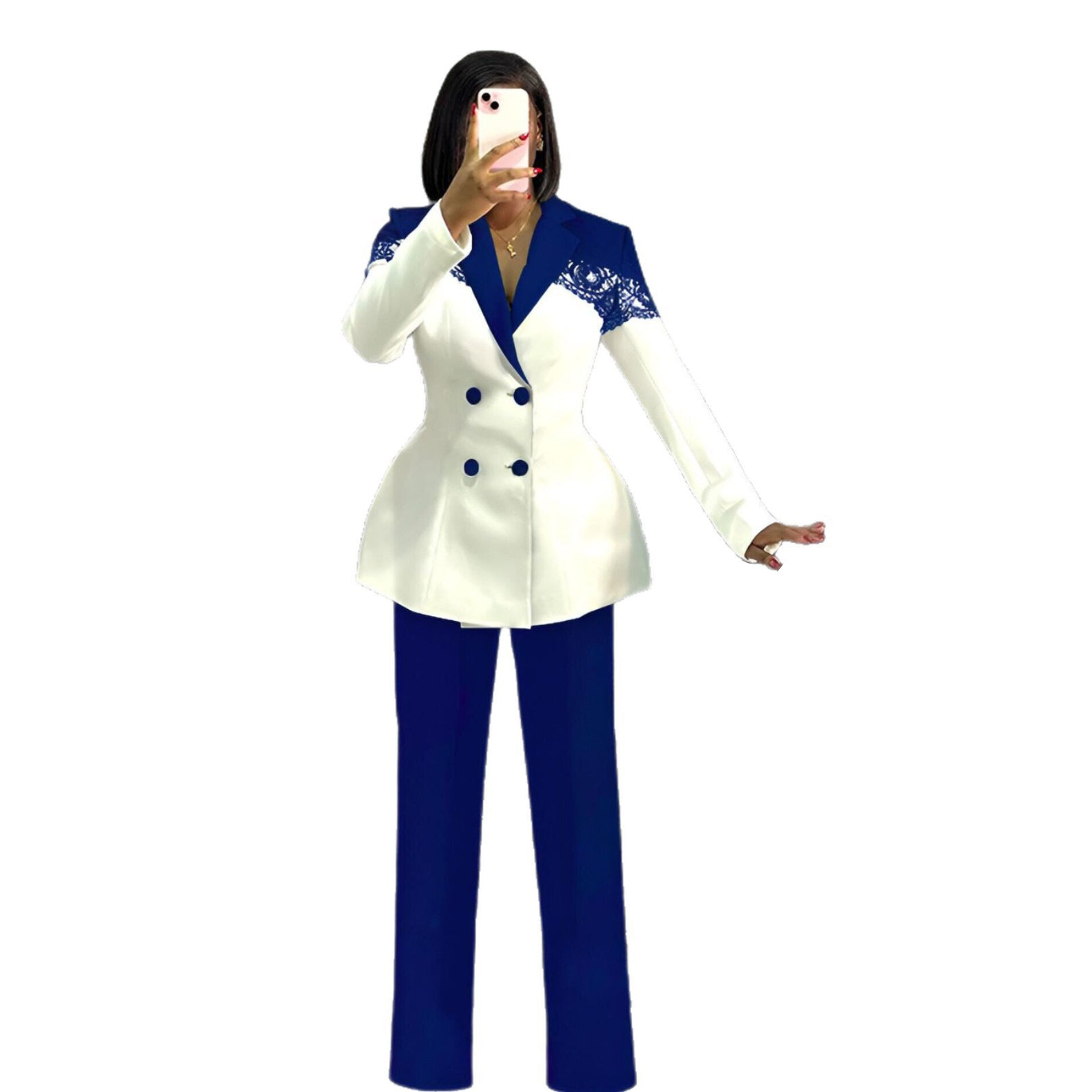 Women casual elegant lace Patchwork blazer and pant two-piece set 14