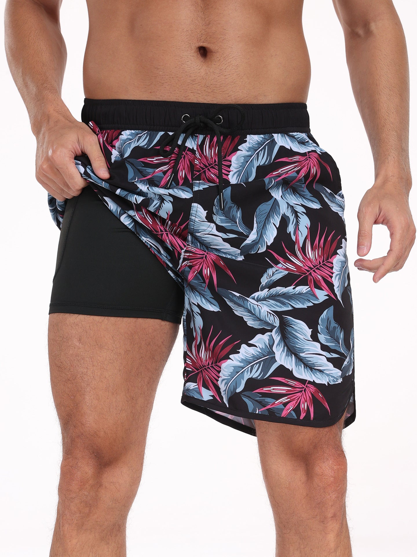 Men's multi-pocket printed beach shorts