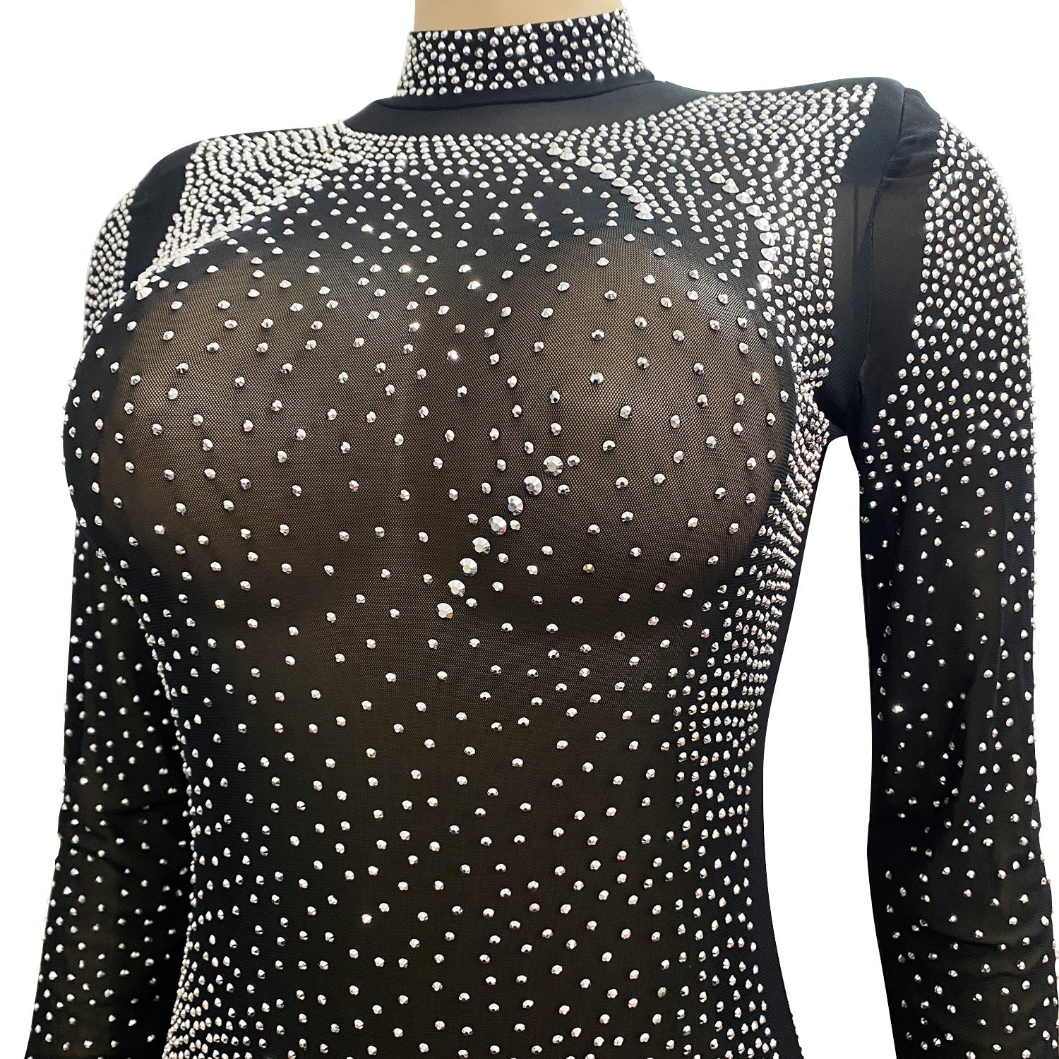 Women sexy mesh irregular slit long sleeve dress 13