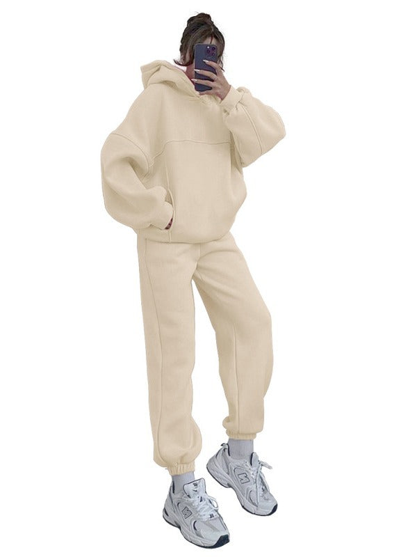 Women Solid Hoodies and Pant Casual Two-piece Set 11