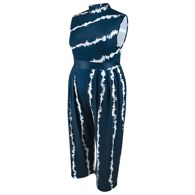 Plus Size Women Sleeveless Stand Collar Jumpsuit 10