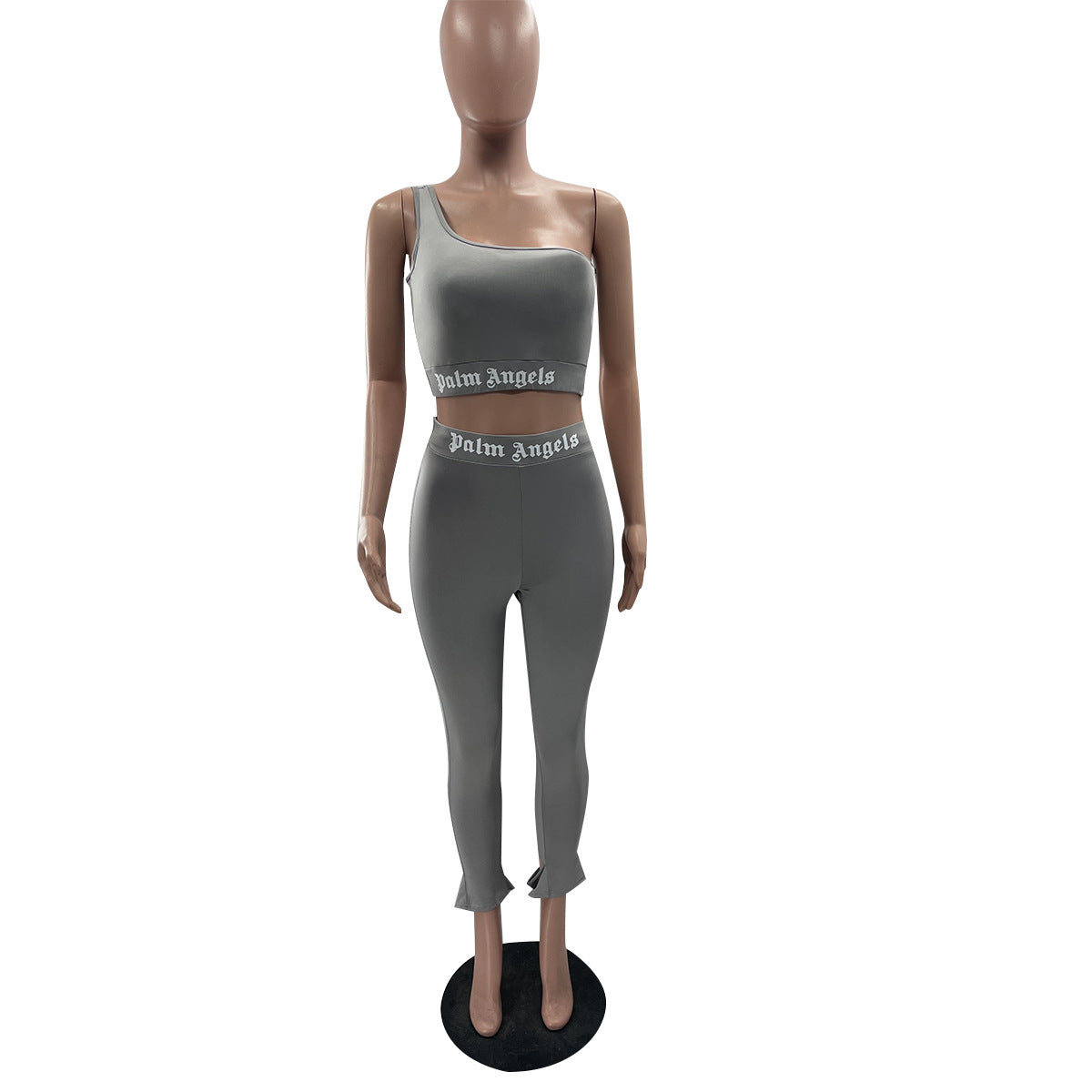 Women's Solid Color Fashion Letter Print Casual Tight Sports Two Piece Pants Set 5